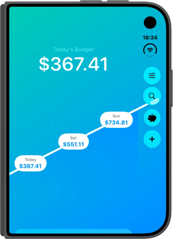Un iPhone Duo fermé, avec Today’s Budget sur l’écran extérieur.